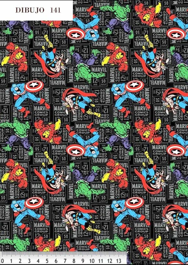 Algodón estampado Marvel fondo negro (D/141)