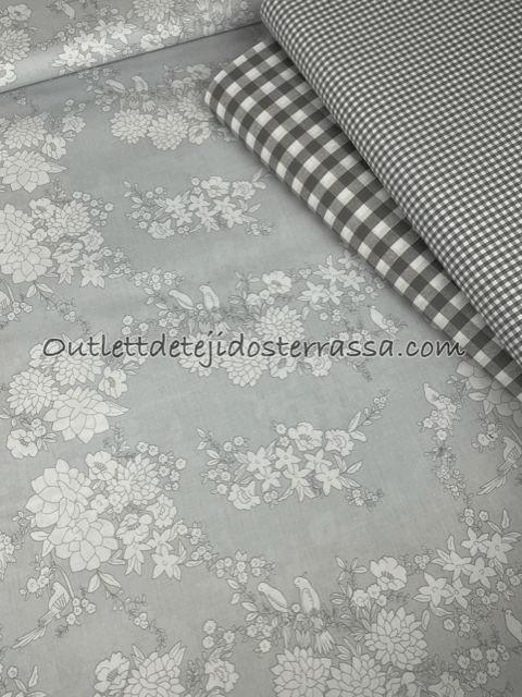 Algodón estampado "Toile de jouy color gris"