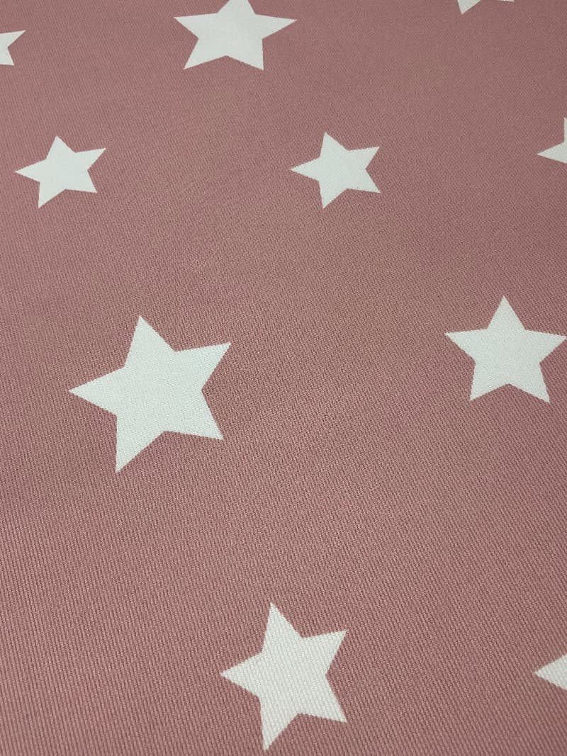 Pique canutillo estampado "Estrellas blancas fondo rosa empolvado"