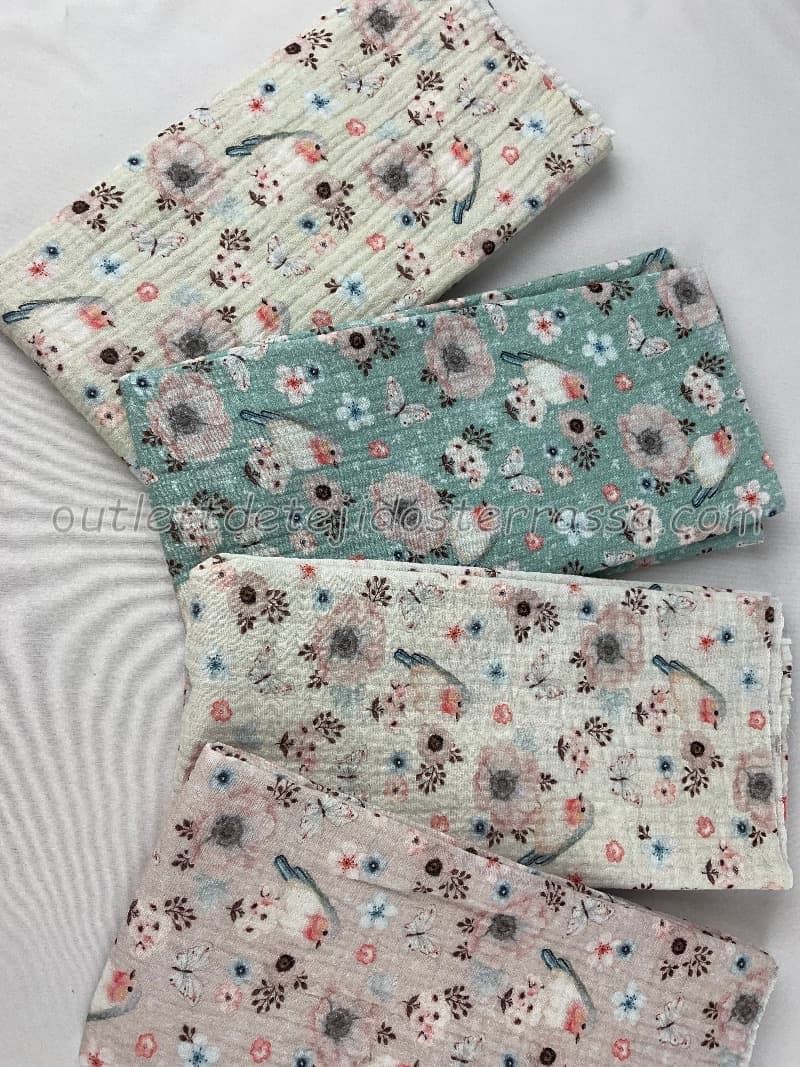 Muselina estampada pajaritos