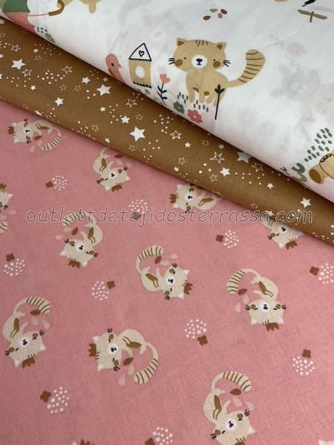 Algodón estampado Gatos y Elefantes