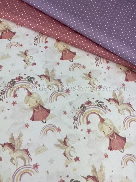 Algodón estampado Hada y Unicornio