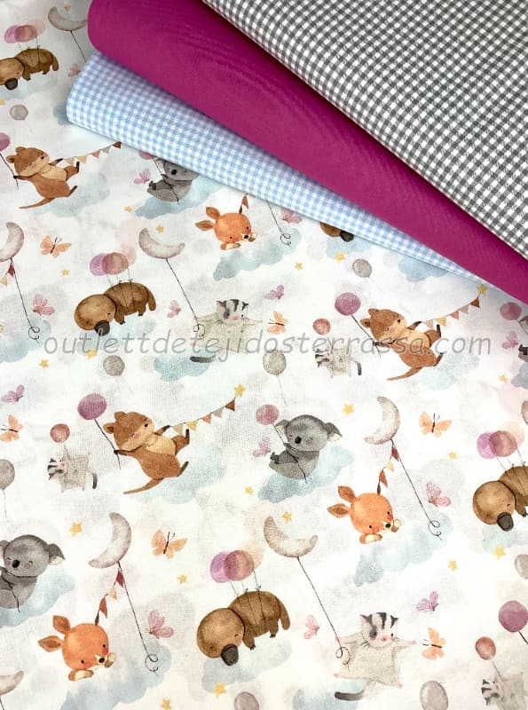 Algodón estampado Koalas y Perezosos